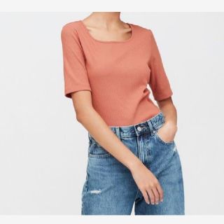 ユニクロ(UNIQLO)のユニクロ リブスクエアネックT Sサイズ(Tシャツ(半袖/袖なし))