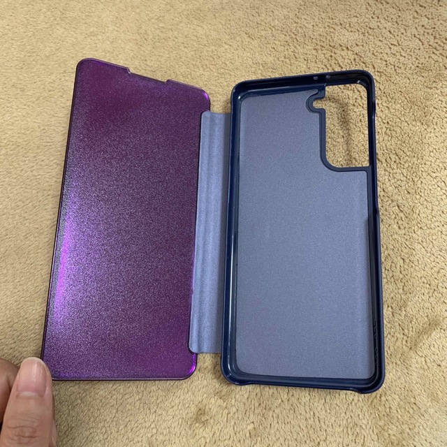 ケース Galaxy S21 .ミラー 手帳型 携帯ケース　紫 ハンドメイドのスマホケース/アクセサリー(スマホケース)の商品写真