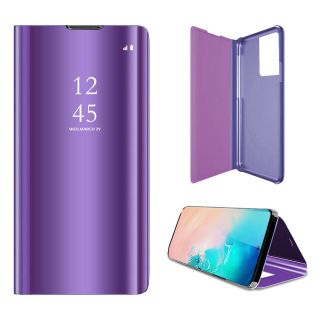 ケース Galaxy S21 .ミラー 手帳型 携帯ケース　紫(スマホケース)