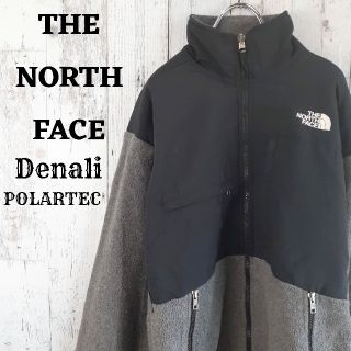 ザノースフェイス(THE NORTH FACE)の美品US規格ノースフェイスデナリジャケット黒ブラックグレー灰色刺繍ロゴ古着M(ブルゾン)