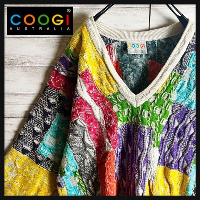 【激レア】coogi クージー 立体 編込み 3Dニット Vネック 入試困難