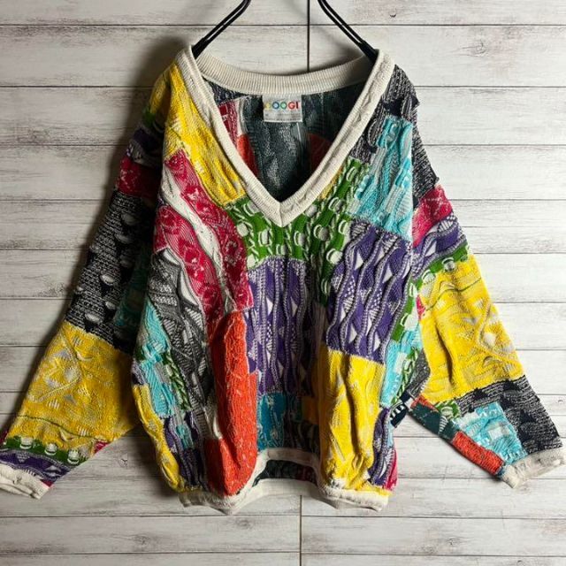 激レア】coogi クージー 立体 編込み 3Dニット Vネック 入試困難-