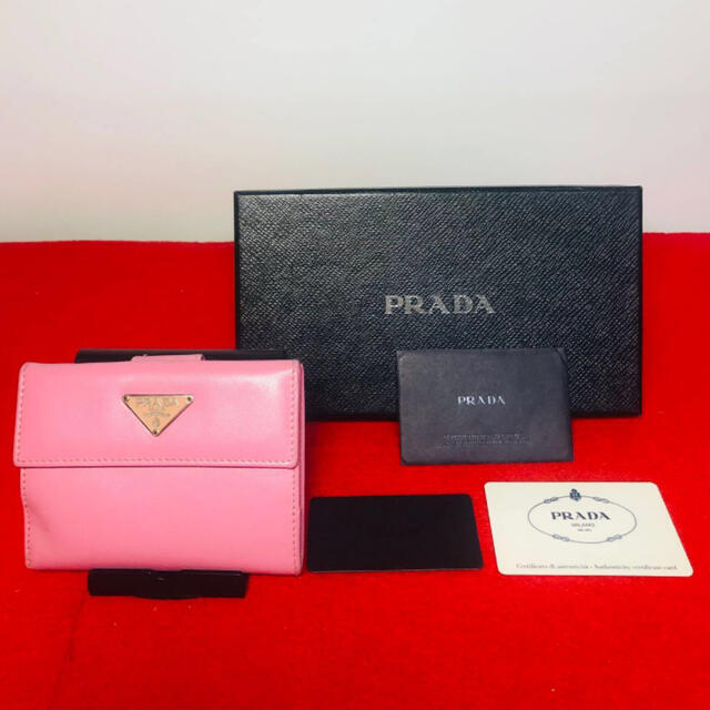 【美品】☆PRADA プラダ サフィアーノレザー Wホック　財布  ピンクPRADA