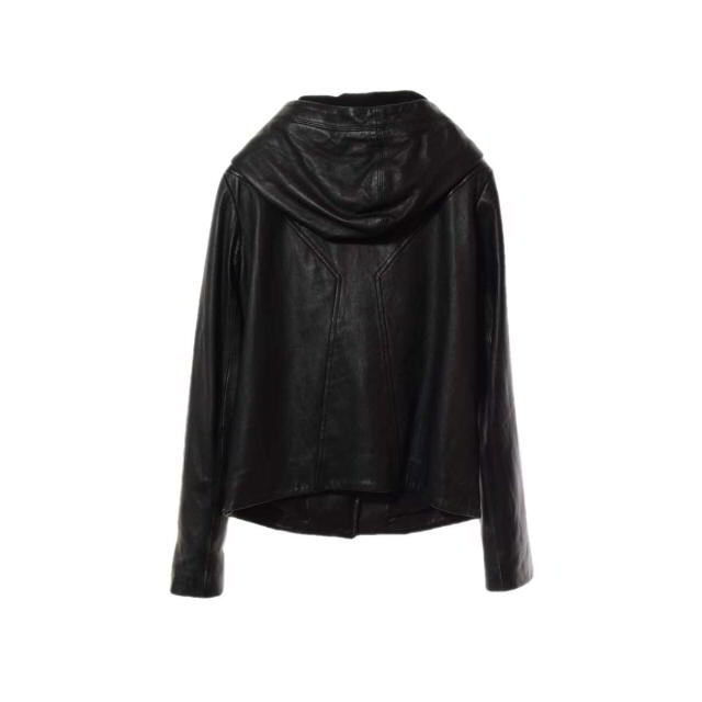 HELMUT LANG(ヘルムートラング)のHELMUT LANG HOODED LTH JK シープスキン ライダース レディースのジャケット/アウター(ライダースジャケット)の商品写真