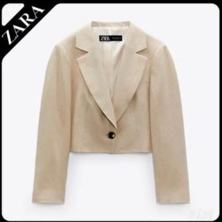 ZARA リネンブレンドクロップドブレザー(テーラードジャケット)