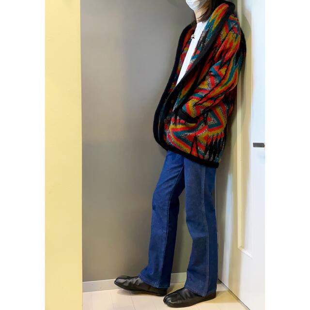 古着 ビンテージ 70s 稲妻 ウール ニット セーター カーディガン 美品