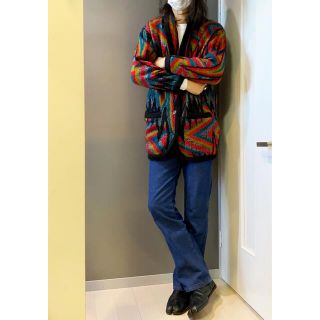 古着 ビンテージ 70s 稲妻 ウール ニット セーター カーディガン 美品