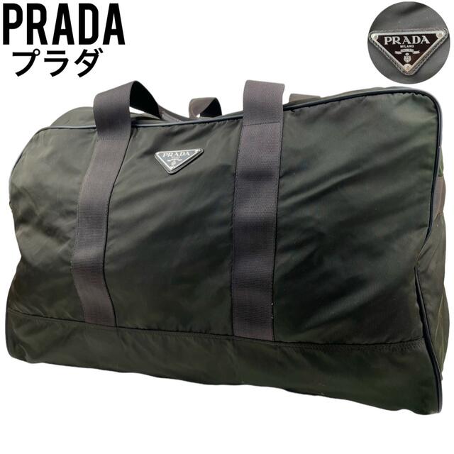 美品 ４✨良品✨　PRADA プラダ　ボストンバッグ　カーキ　大容量　旅行　トラベル　緑