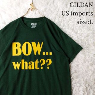 ギルタン(GILDAN)の一点物US輸入★半袖Tシャツ GILDAN Lサイズ 深緑 ビッグプリント 面白(Tシャツ/カットソー(半袖/袖なし))
