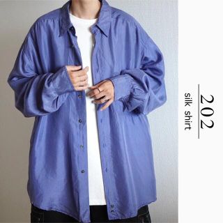 サンタモニカ(Santa Monica)の【雰囲気系】STUDIO シルクシャツ 100%シルク 古着 90s ブルー(シャツ)