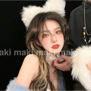 ハロウィン ファーネコ耳カチューシャヘアアクセサリーリボン コスプレ 小悪魔美女(アクセサリー)