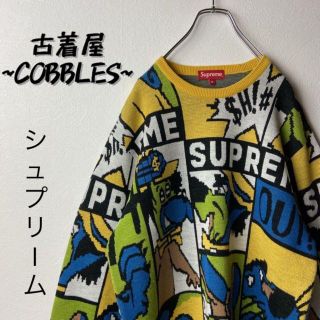 Supreme - 【総柄セーター】Supreme Cartoon Sweater古着イエローMの