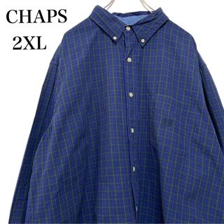 チャップス(CHAPS)のCHAPS チャップス 長袖 チェック柄 シャツ ブルー 刺繍ロゴ メンズ2XL(シャツ)