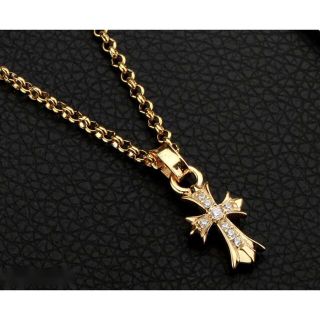 221Ne【オシャレ】クロス　ネックレス　CZ ゴールド　18Kコート