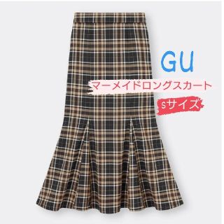 ジーユー(GU)のGU チェック マーメイド ロング スカート ブラック Sサイズ(ロングスカート)