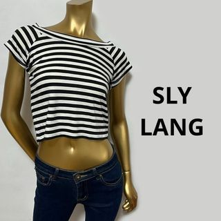 スライラング(SLY LANG)の【1887】SLY LANG ショート丈 ボーダー レーヨン シャツ F(カットソー(半袖/袖なし))