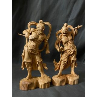 井波彫刻 仏教工芸品 総ケヤキ製 一刀彫 極上彫 木彫仏像 金剛力士