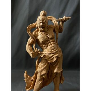 井波彫刻 仏教工芸品 総ケヤキ製 一刀彫 極上彫 木彫仏像 金剛力士立像