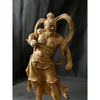 井波彫刻 仏教工芸品 総ケヤキ製 一刀彫 極上彫 木彫仏像 金剛力士立像