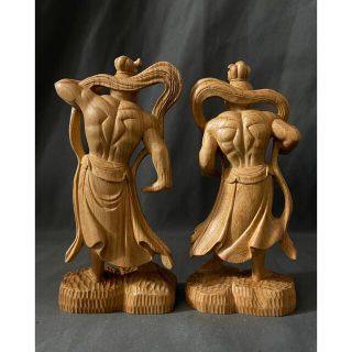 井波彫刻 仏教工芸品 総ケヤキ製 一刀彫 極上彫 木彫仏像 仁王立ち