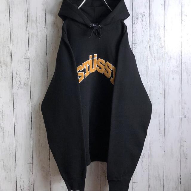 【USA製】STUSSY でかろご　　パーカー　黒　レトロ　アーチロゴ　L