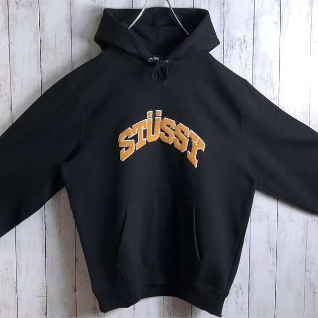 stussy　パーカー　ダブルジップ　パイル地　ワンポイント　Sリンク　刺繍ロゴ