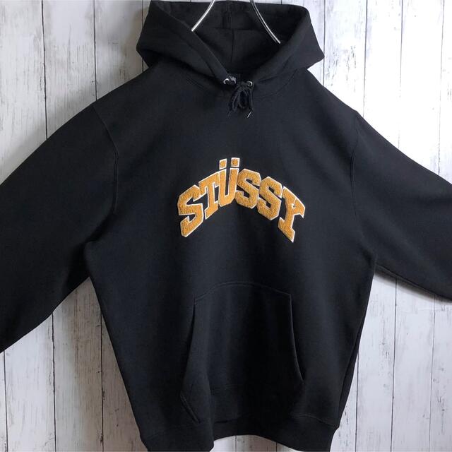 【美品☆大人気モデル】STUSSY パイル刺繍ロゴ アーチロゴ パーカー 希少