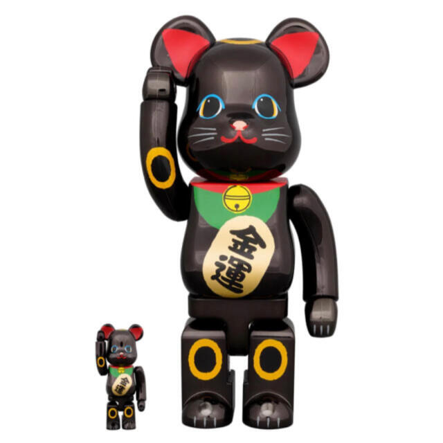 BE@RBRICK 招き猫 金運 黒メッキ 100％ & 400％ハンドメイド