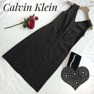 カルバンクライン(Calvin Klein)の上品♦Calvin Klein カルバンクライン ギャザー ワンピース 黒(ひざ丈ワンピース)