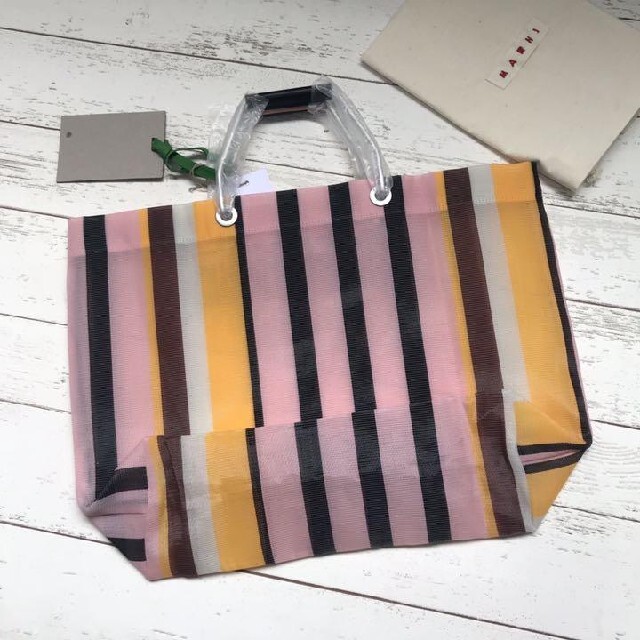 MARNI マルニフラワーカフェ ストライプバッグ トートバッグ ローズ