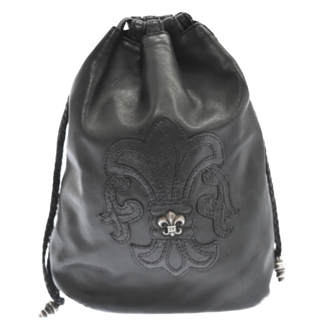 CHROME HEARTS クロムハーツ DRW STRNG SACK BS BSフレアドローストリングサックレザー巾着ハンドバッグ ブラック