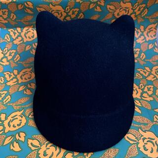 カシラ(CA4LA)のネコミミ　キャップ　WOOL ブラック　帽子　キャスケット(帽子)