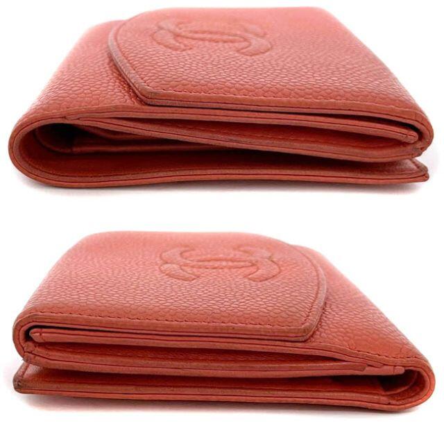 シャネル Ｗホック 二つ折り 財布 ピンク 美品 革