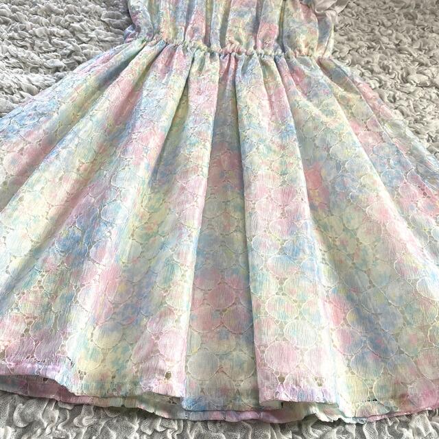 mezzo piano(メゾピアノ)のmezzo piano140レインボー星柄レースワンピース キッズ/ベビー/マタニティのキッズ服女の子用(90cm~)(ワンピース)の商品写真