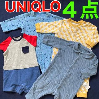 ユニクロ(UNIQLO)のUNIQLO カバーオール　ロンパース  ベビー服　70cm ４点セット　秋冬(カバーオール)