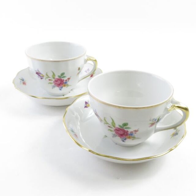 ババリア ティーカップ&ソーサー 2客 金彩 花柄 フラワー ババリア ティーカップ&ソーサー 2客 金彩 花柄 フラワー