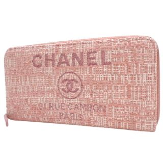 シャネル(CHANEL)のシャネル長財布 ラウンドファスナー長財布 ツイード ピンク桃 ホワイト白シロ 40802031060(財布)