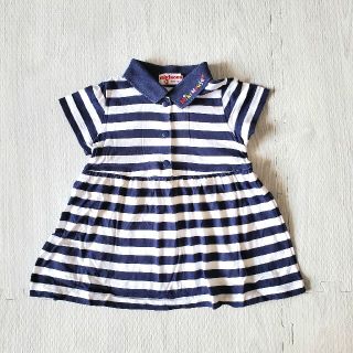 ミキハウス(mikihouse)のミキハウス　半袖ワンピース　80cm　チュニック女の子ネイビーボーダートップス(ワンピース)