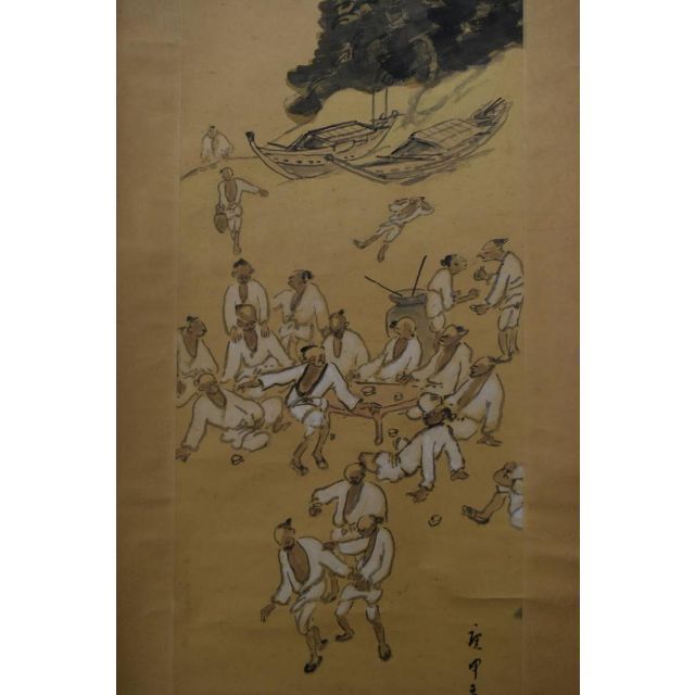 雲峰/漁村秋宴図/掛軸/名家伝来/AA-162 黄色 雲峰/漁村秋宴図/掛軸/名家伝来/AA-162 黄色