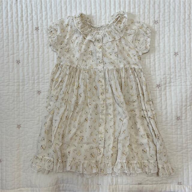 フランス生地 花柄フリル襟ワンピース キッズ/ベビー/マタニティのキッズ服女の子用(90cm~)(ワンピース)の商品写真