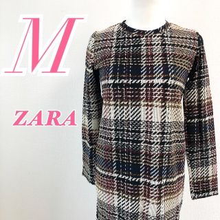 ザラ(ZARA)のZARAザラ 長袖ワンピース 総柄 細見え きれいめ(ひざ丈ワンピース)