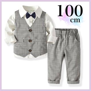 【100サイズ】Ｇ　灰色　グレーチェック　フォーマル 　キッズスーツ(ドレス/フォーマル)