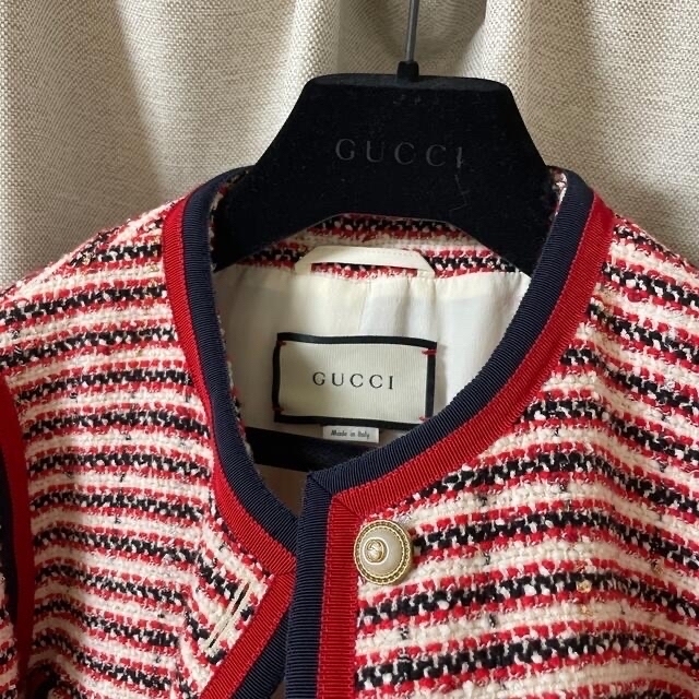 ついに再販開始!】 Gucci - ツイードジャケット ノーカラー 9〜11号の ついに再販開始!】 Gucci - ツイードジャケット ノーカラー 9〜11号の