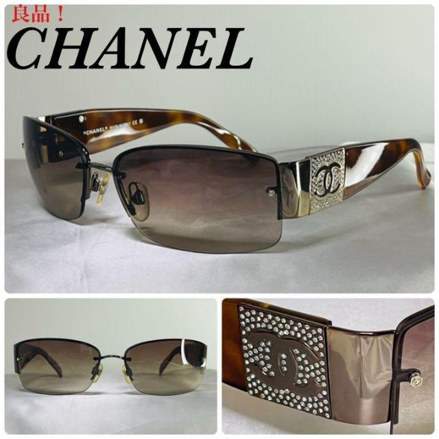 良品!)②CHANEL シャネル サイドココ ラインストーン サングラス ftik