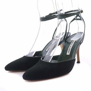 マノロブラニク(MANOLO BLAHNIK)のマノロブラニク ミュールパンプス 38 1/2 24.5cm ブラック グリーン(ハイヒール/パンプス)