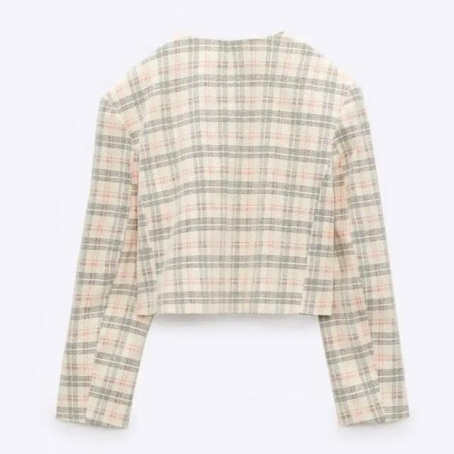 ZARA - 【美品】ZARA クロップド チェック柄 ブレザー ジャケット ノーカラーの通販 by riri ｜ザラならラクマ