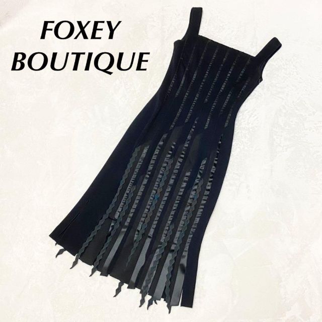 FOXEY - フォクシーブティック ワンピース ノースリーブ サテンリボン 黒 38の通販 by のんたま's shop｜フォクシーならラクマ