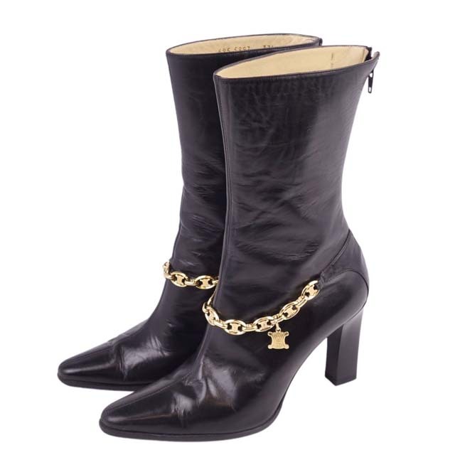 celine(セリーヌ)のセリーヌ ブーツ マカダム チェーン装飾 37.5 ブラック レディースの靴/シューズ(ブーツ)の商品写真