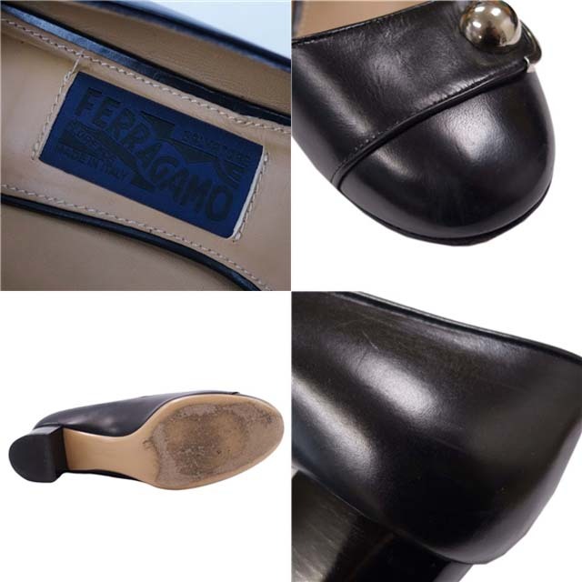 Salvatore Ferragamo(サルヴァトーレフェラガモ)のサルヴァトーレ フェラガモ パンプス シルバー金具 7 1/2D ブラック レディースの靴/シューズ(ハイヒール/パンプス)の商品写真