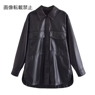 🌾9月新作🎑8980◆2color フェイクレザー PU シャツジャケット(ライダースジャケット)